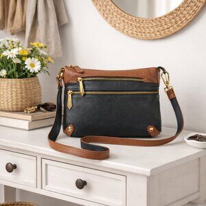 Perlina Women's Pebbled Leather Color Blocked Crossbody Purse Gold Hardware